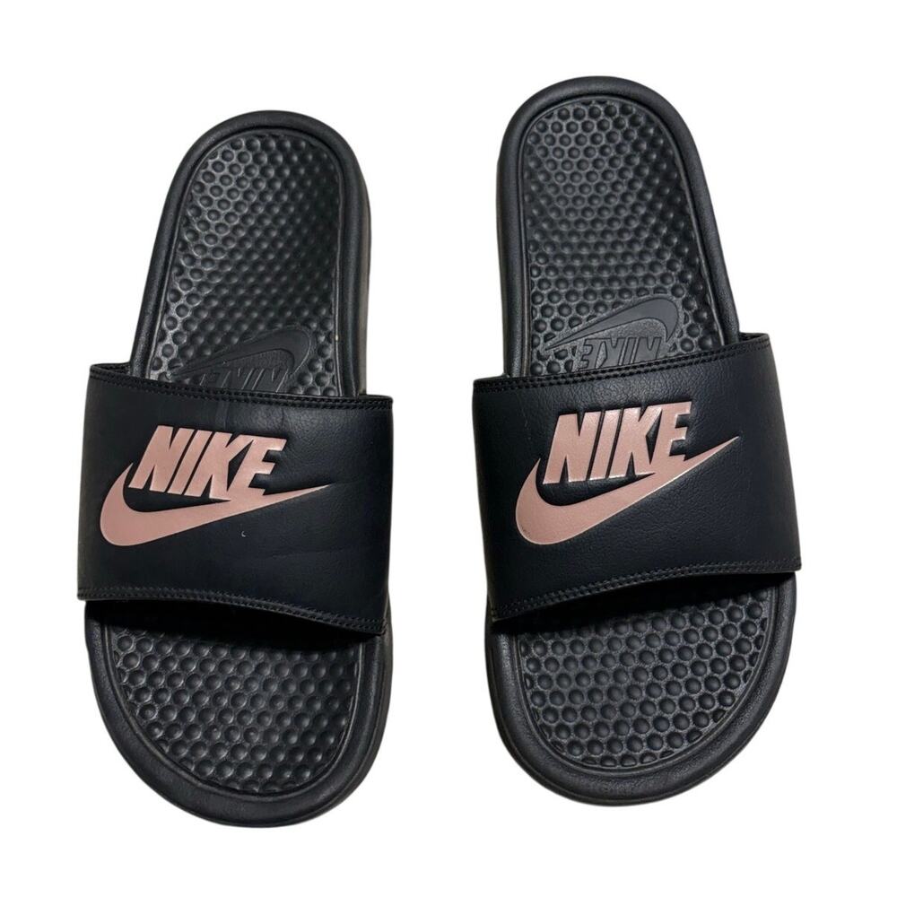 Nike Benassi JDI Slide Sandals Black Rose Gold Women's Size 9 Sandal Slip-On